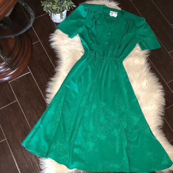 Andrea Gayle petites green vintage dress sz 10 - Picture 3 of 9